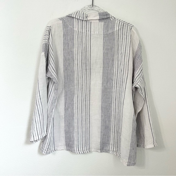 CP Shades Womens  Linen Top S Tunic White Blue Stripe Lagenlook Boho Relaxed - Picture 8 of 8